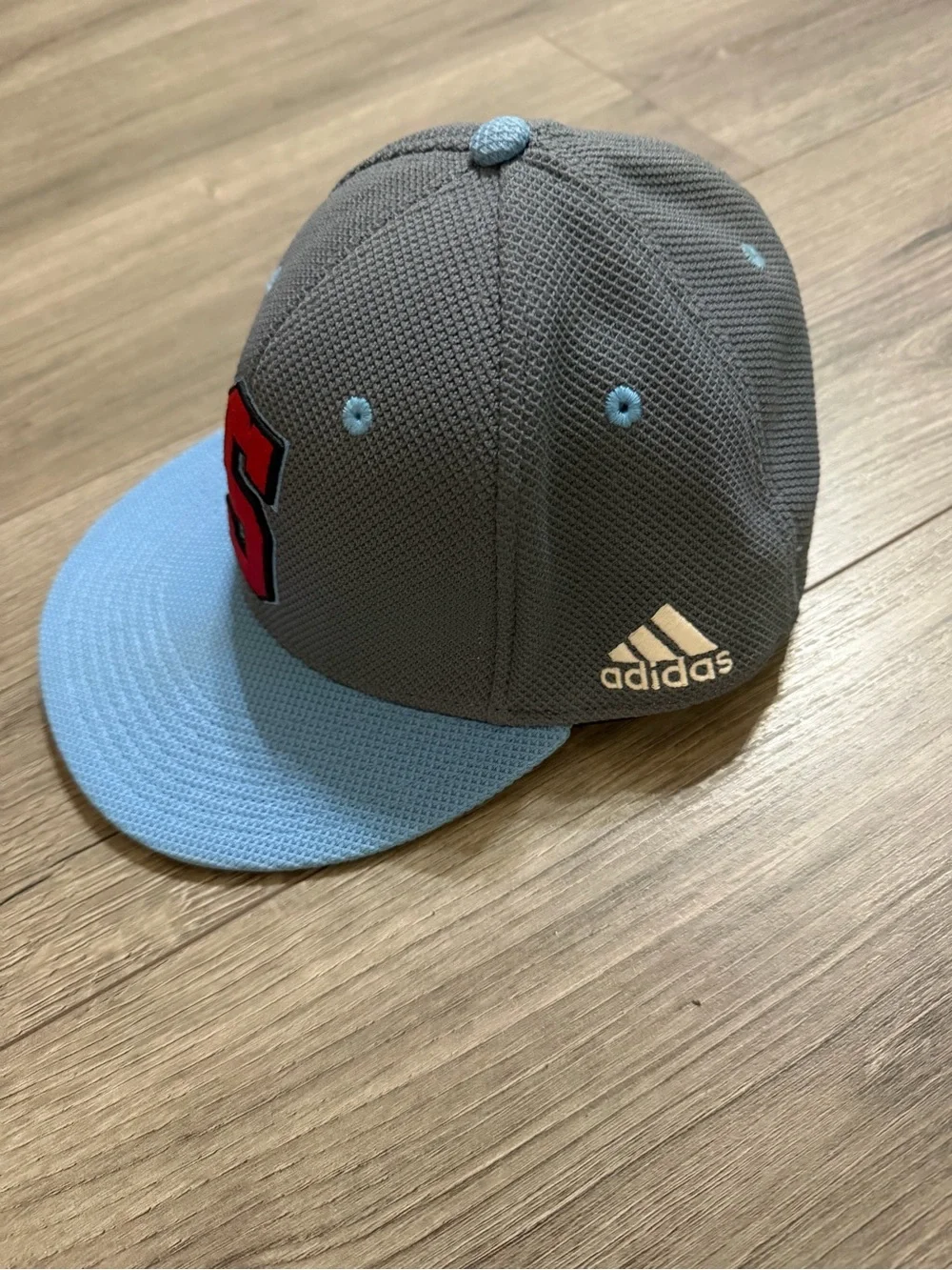 adidas Gray and Light Blue Snapback Hat with Red 'S' Patch